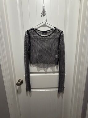 emory park Black Mesh Long-Sleeve Crop Top